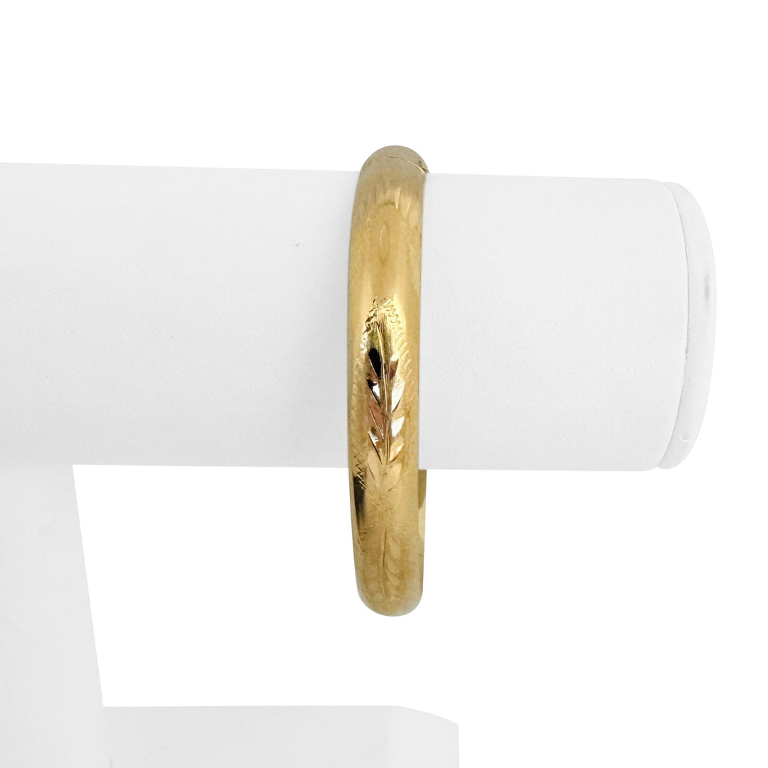 14k Yellow Gold 10.4g Ladies Vintage 8mm Floral Bangle Bracelet 7"