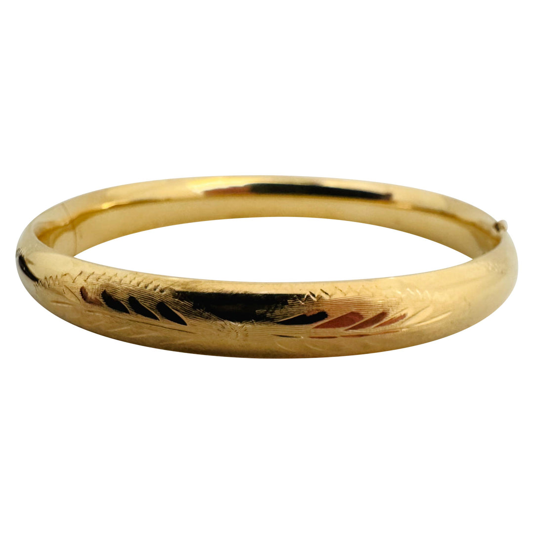 14k Yellow Gold 10.4g Ladies Vintage 8mm Floral Bangle Bracelet 7"