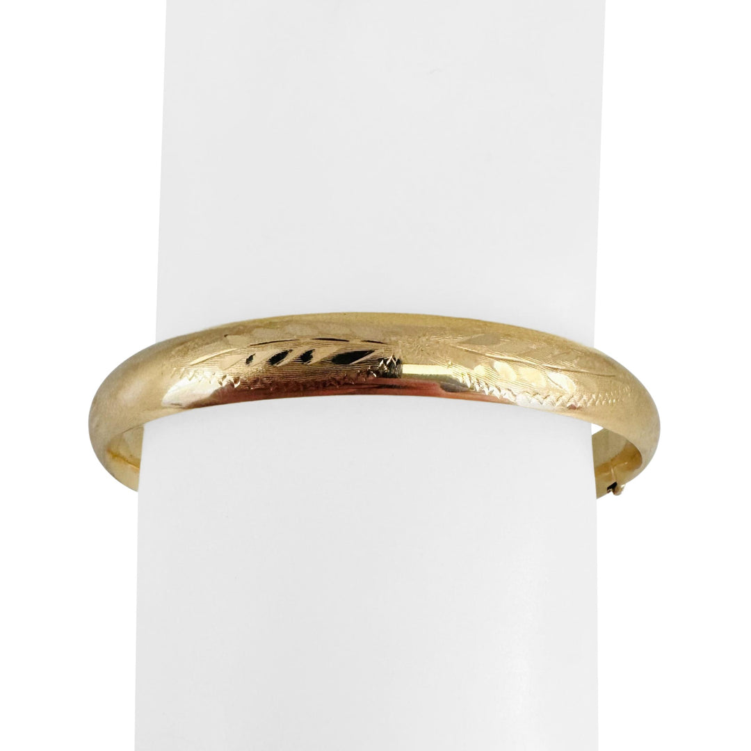 14k Yellow Gold 10.4g Ladies Vintage 8mm Floral Bangle Bracelet 7"