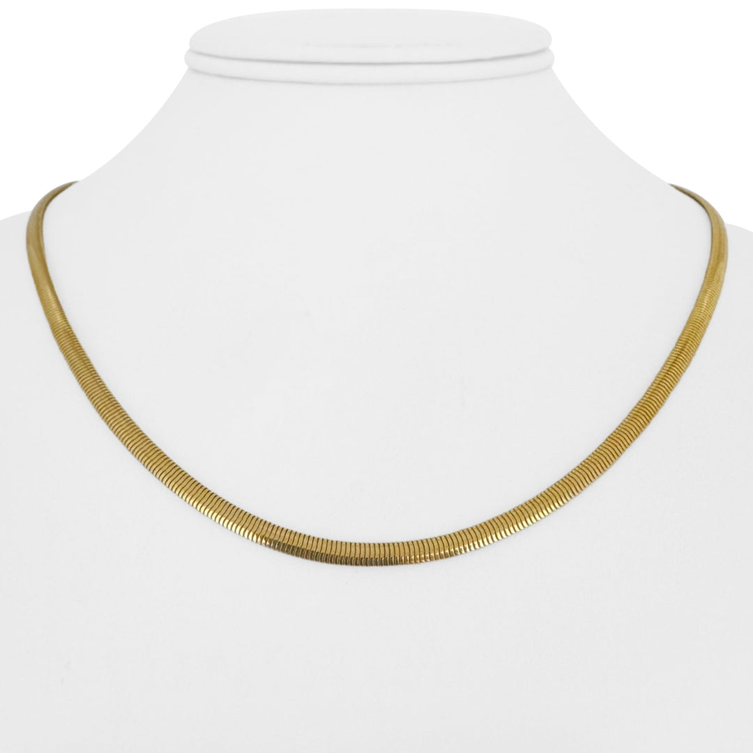 14k Yellow Gold 14g Solid Vintage 3mm Flattened Snake Link Necklace Italy 18"