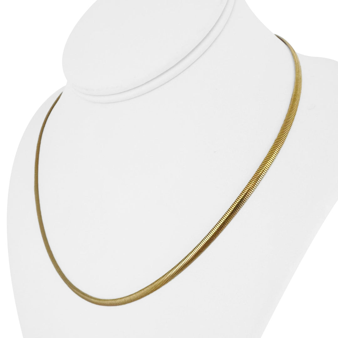 14k Yellow Gold 14g Solid Vintage 3mm Flattened Snake Link Necklace Italy 18"