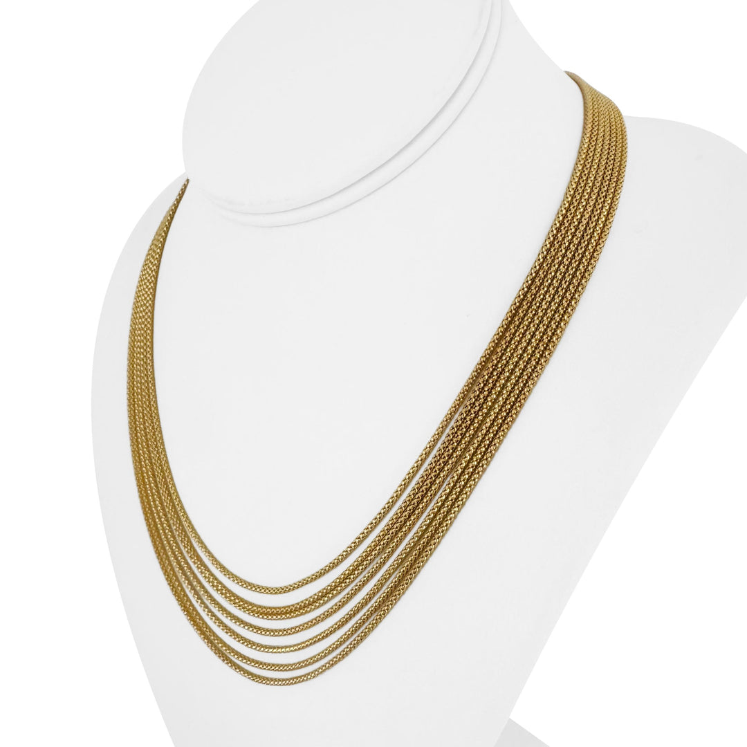 18k Yellow Gold 32.6g UnoAErre Vintage Multi Strand Popcorn Necklace Italy 18"