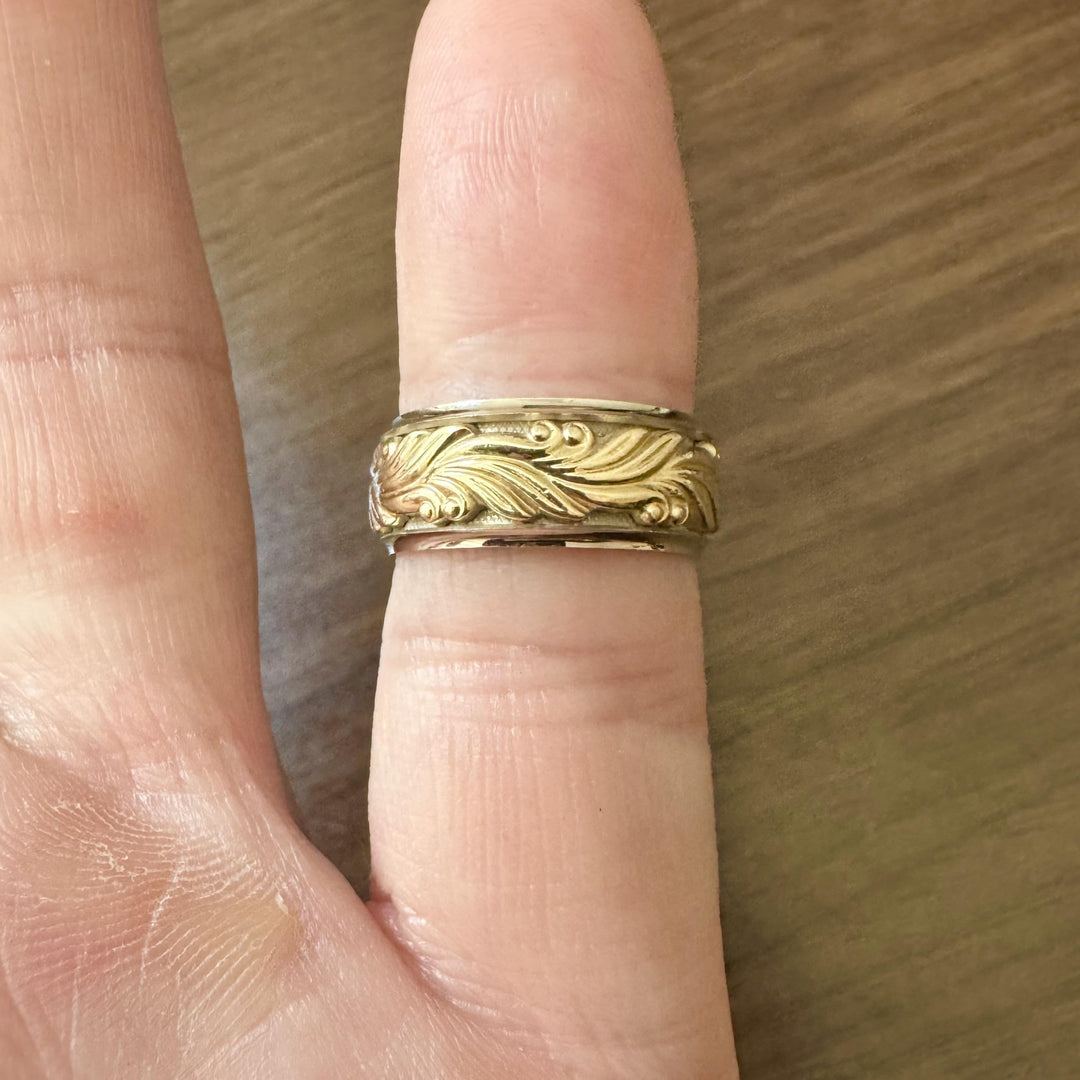 14k Yellow and White Gold 6.5g Solid 8mm Ladies Band Ring Size 5.75