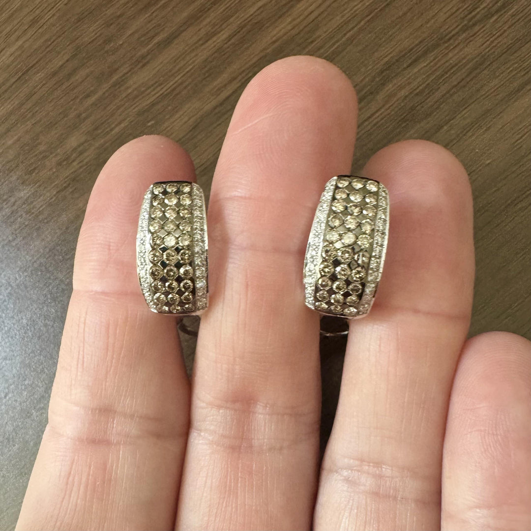14k White Gold and 2.5cttw White and Chocolate Diamond Huggie Earrings