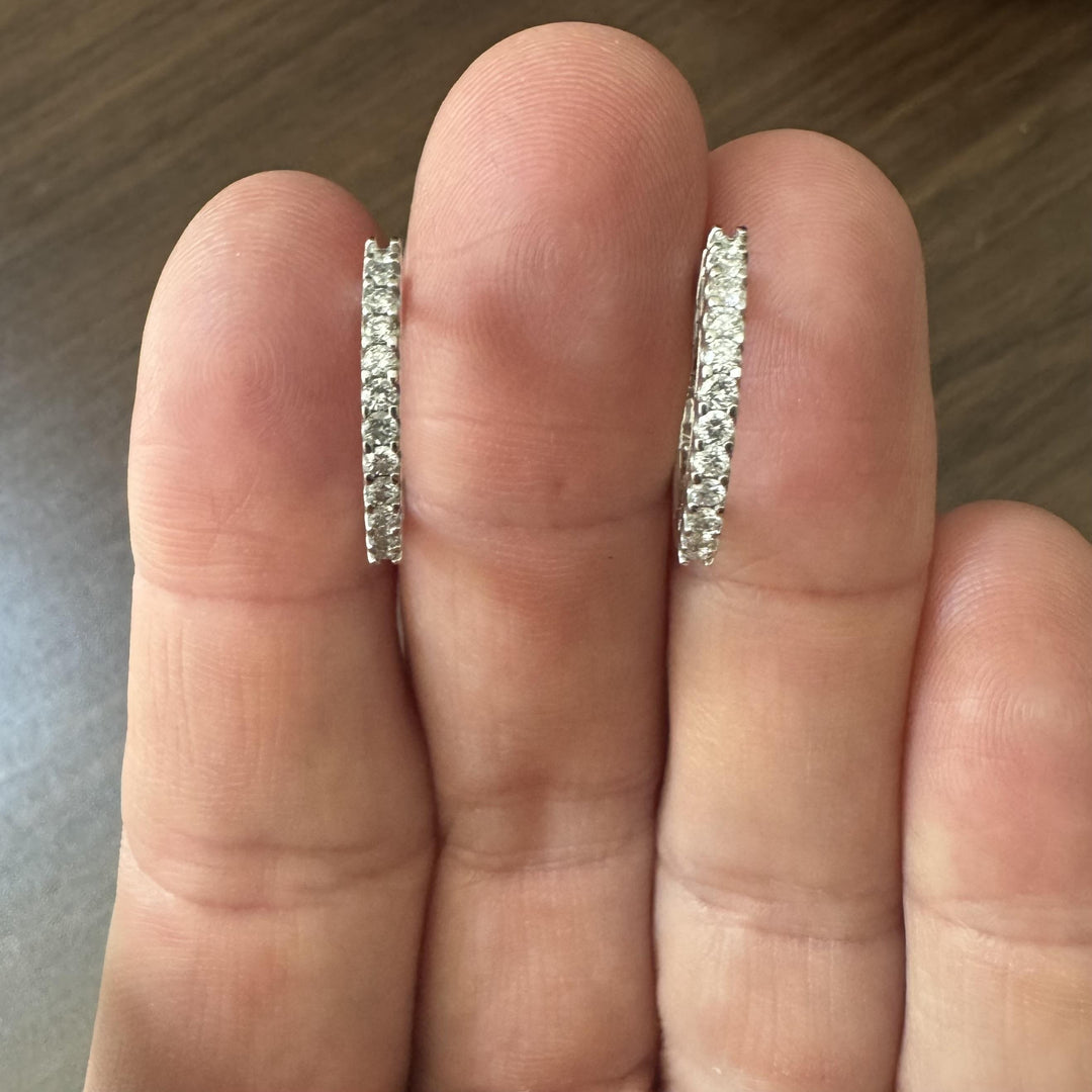 14k White Gold and 0.50cttw Diamond Small Hoop Earrings