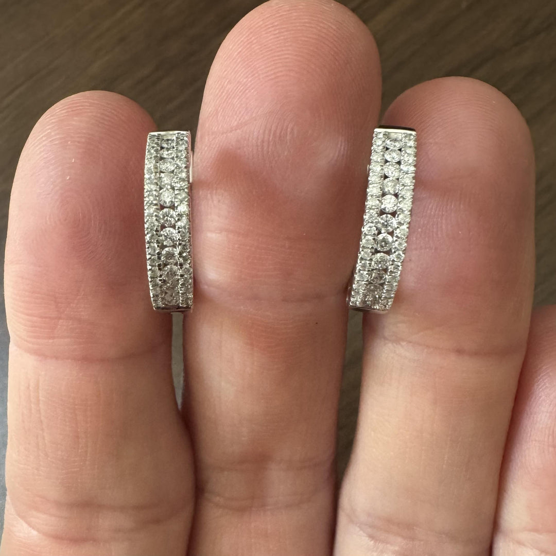 14k White Gold and 1cttw Diamond Small Hoop Earrings