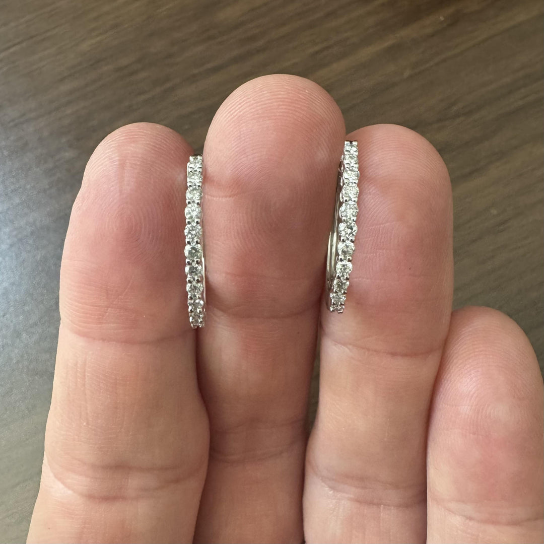 14k White Gold and 0.50cttw Diamond Small Oval Hoop Earrings