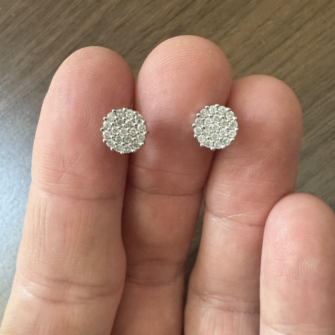 14k White Gold and 1cttw Diamond Cluster Stud Earrings