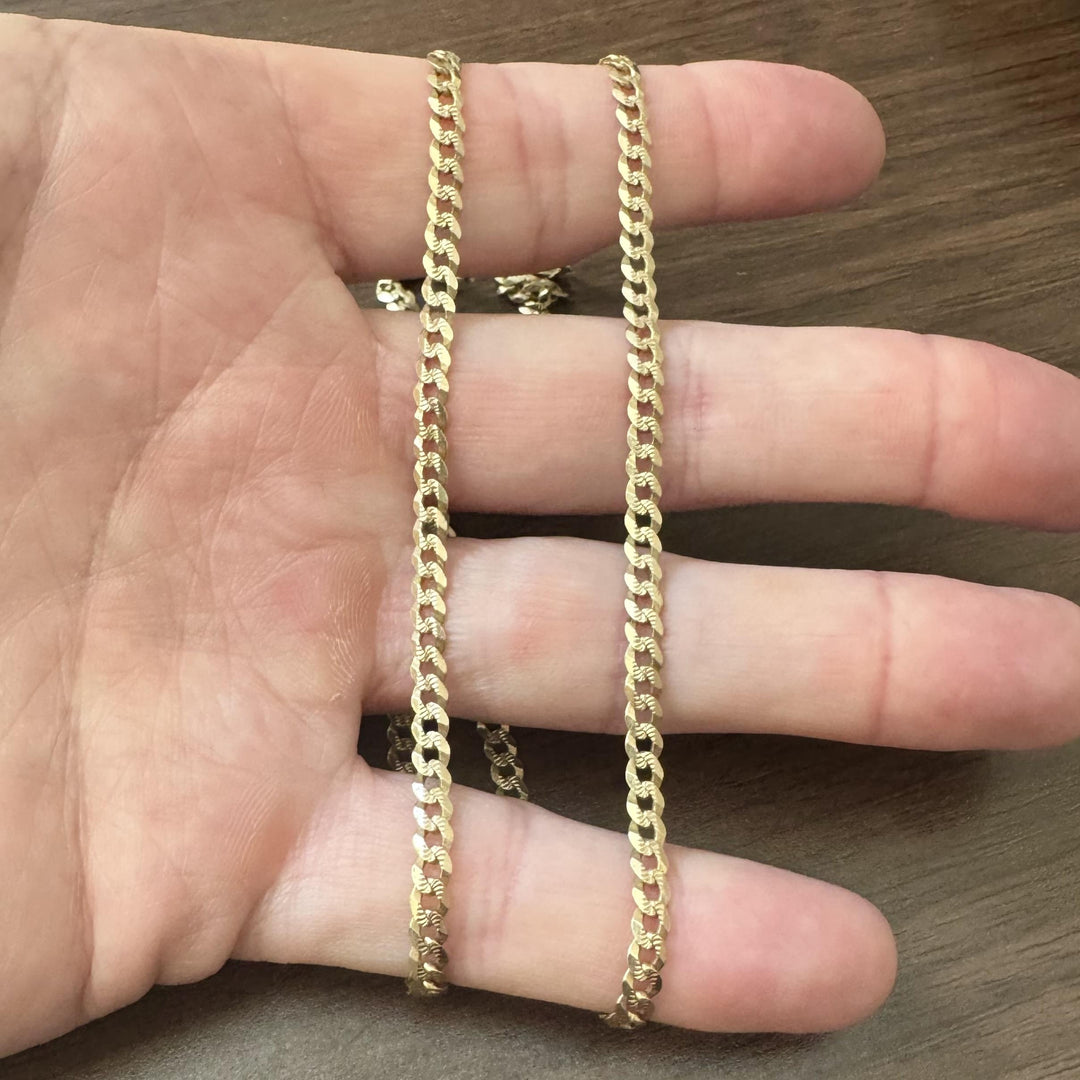 14k Yellow Gold 13.4 Solid Diamond Cut 4mm Curb Link Chain Necklace Italy 23.5"