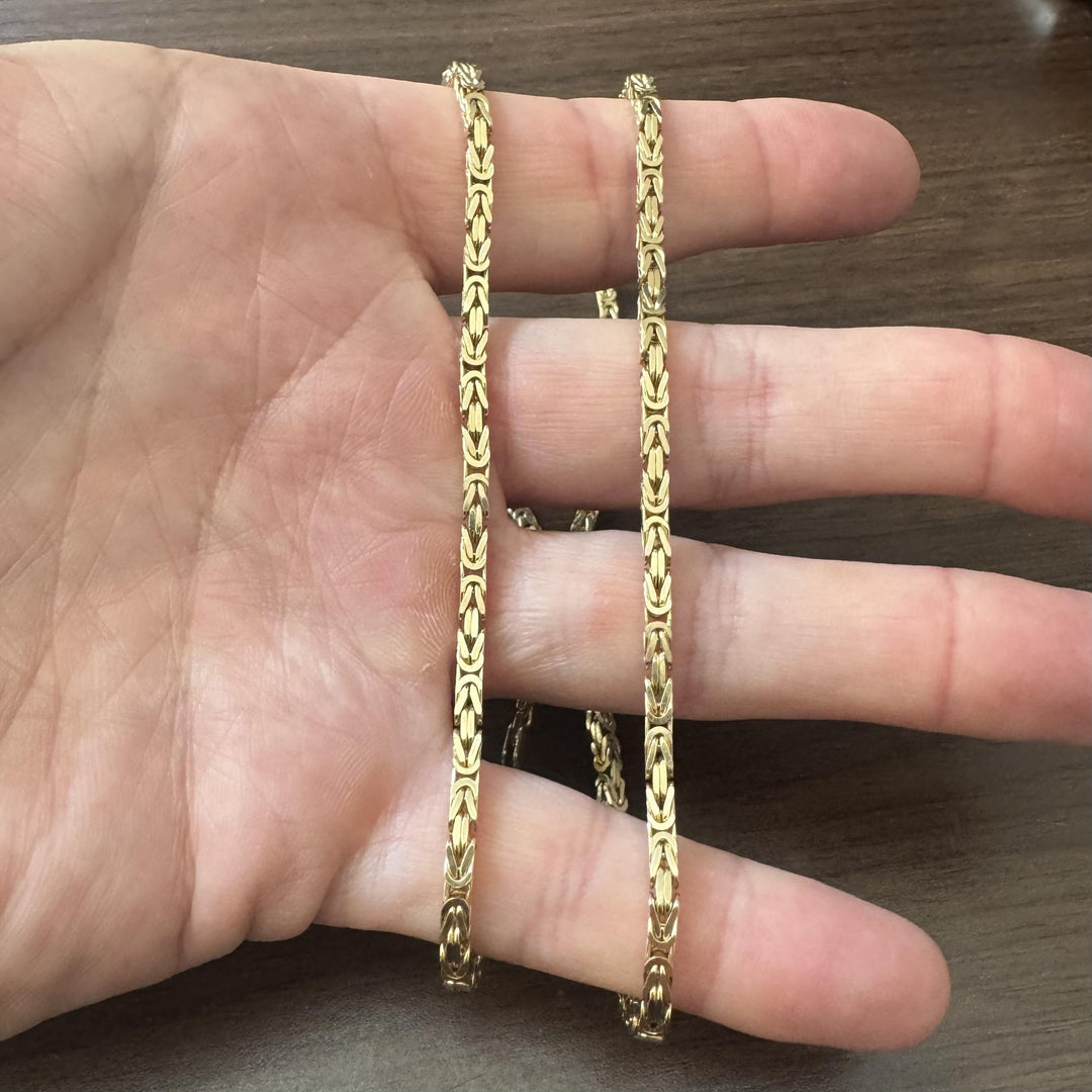 14k Yellow Gold 34.5g Solid Heavy 3mm Squared Byzantine Link Chain Necklace 24"
