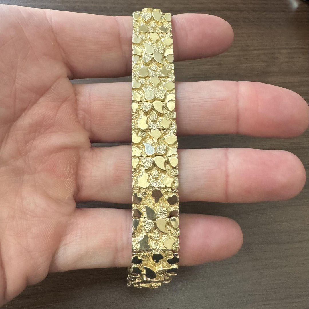 14k Yellow Gold 44.6g Solid Heavy 15mm Chunky Nugget Link Bracelet 8"