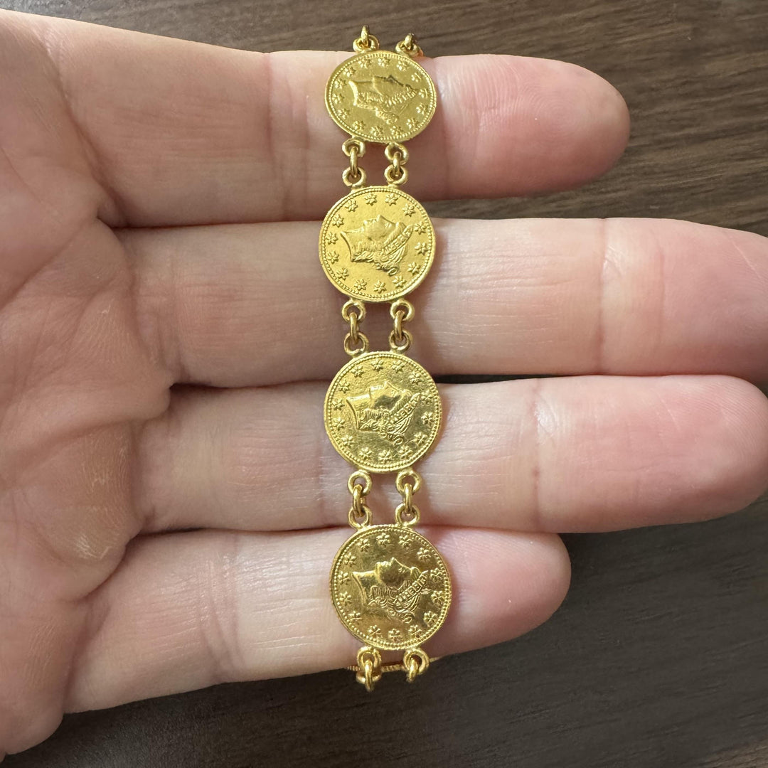 24k Pure Yellow Gold 31.2g Solid Heavy Coin Link Bracelet 7.5"