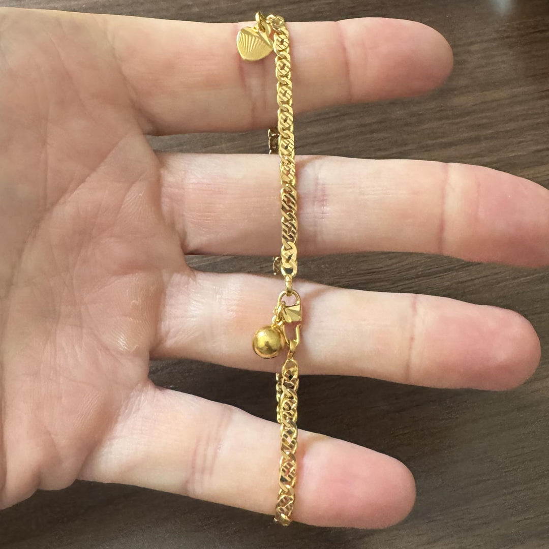 22k Yellow Gold 11.6g Solid Diamond Cut Fancy Curb Link Anklet 10"