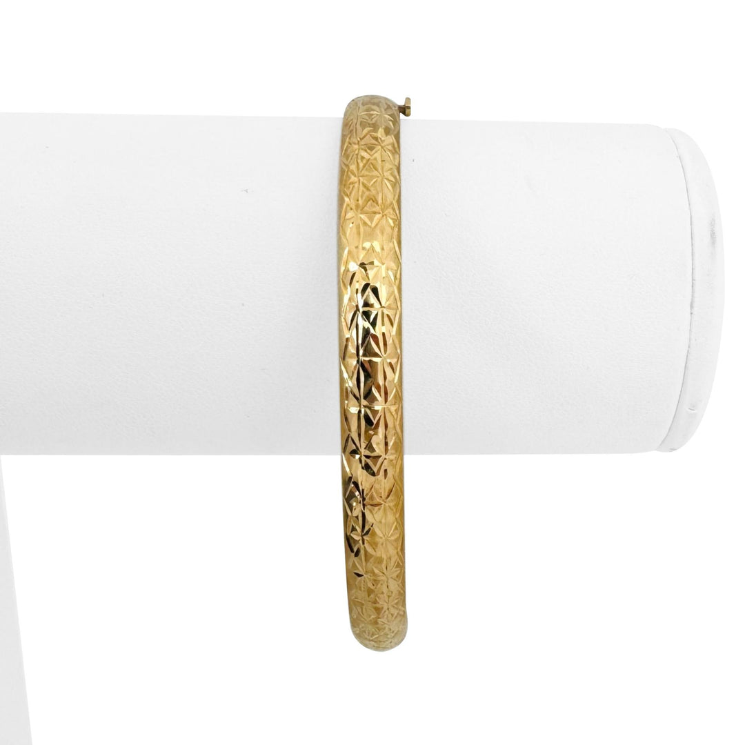 14k Yellow Gold 6.2g Ladies Diamond Cut 6.5mm Fancy Bangle Bracelet 7.5"