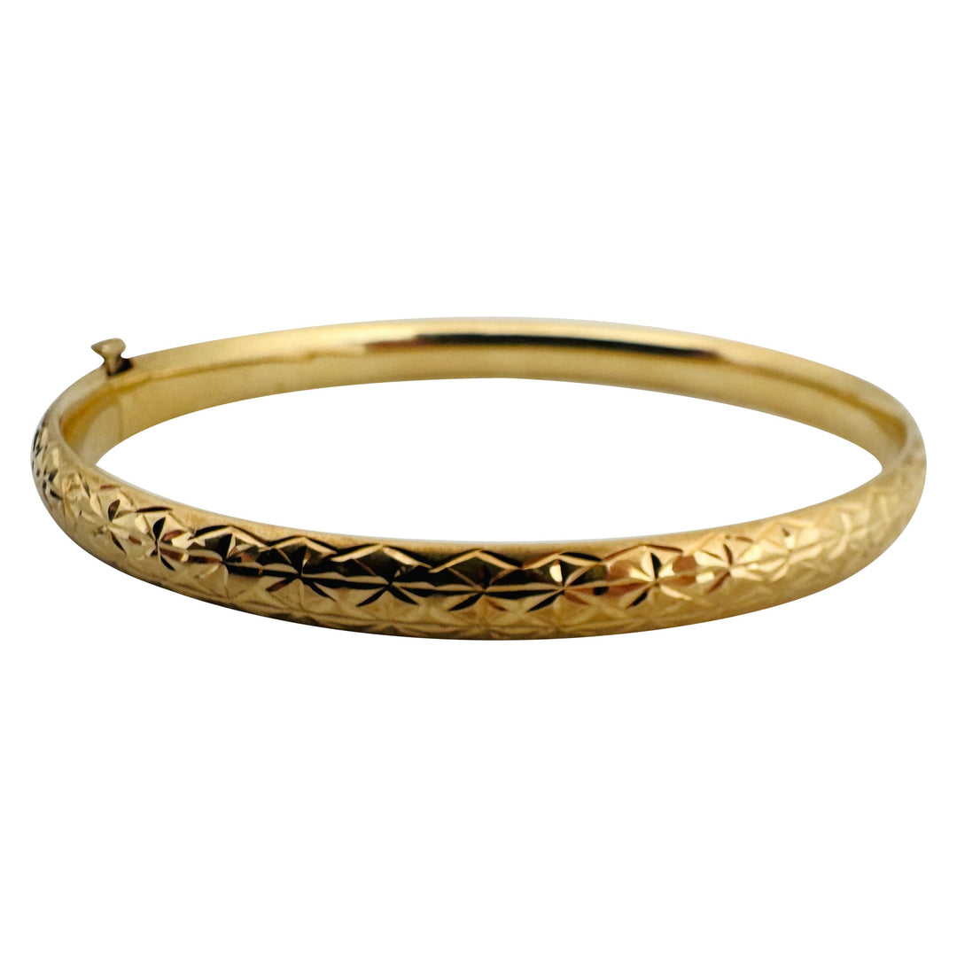 14k Yellow Gold 6.2g Ladies Diamond Cut 6.5mm Fancy Bangle Bracelet 7.5"
