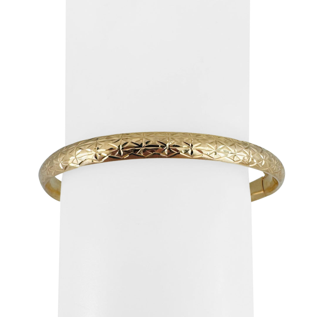 14k Yellow Gold 6.2g Ladies Diamond Cut 6.5mm Fancy Bangle Bracelet 7.5"