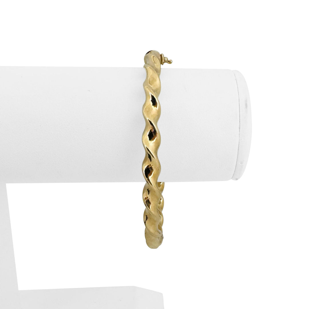 14k Yellow Gold 7.5g Polished Twisted Spiral Bangle Bracelet Italy 7"