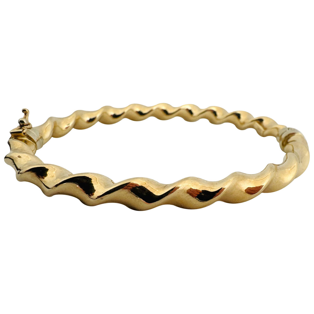 14k Yellow Gold 7.5g Polished Twisted Spiral Bangle Bracelet Italy 7"