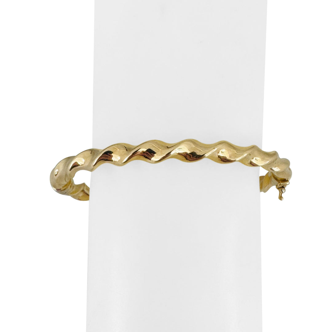 14k Yellow Gold 7.5g Polished Twisted Spiral Bangle Bracelet Italy 7"