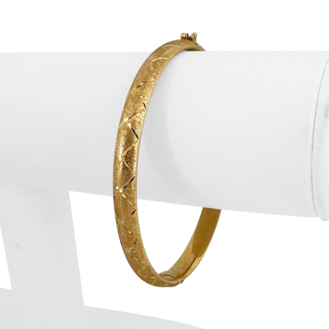 14k Yellow Gold 8.9g Brushed Finish 6.5mm Diamond Cut Bangle Bracelet 7"