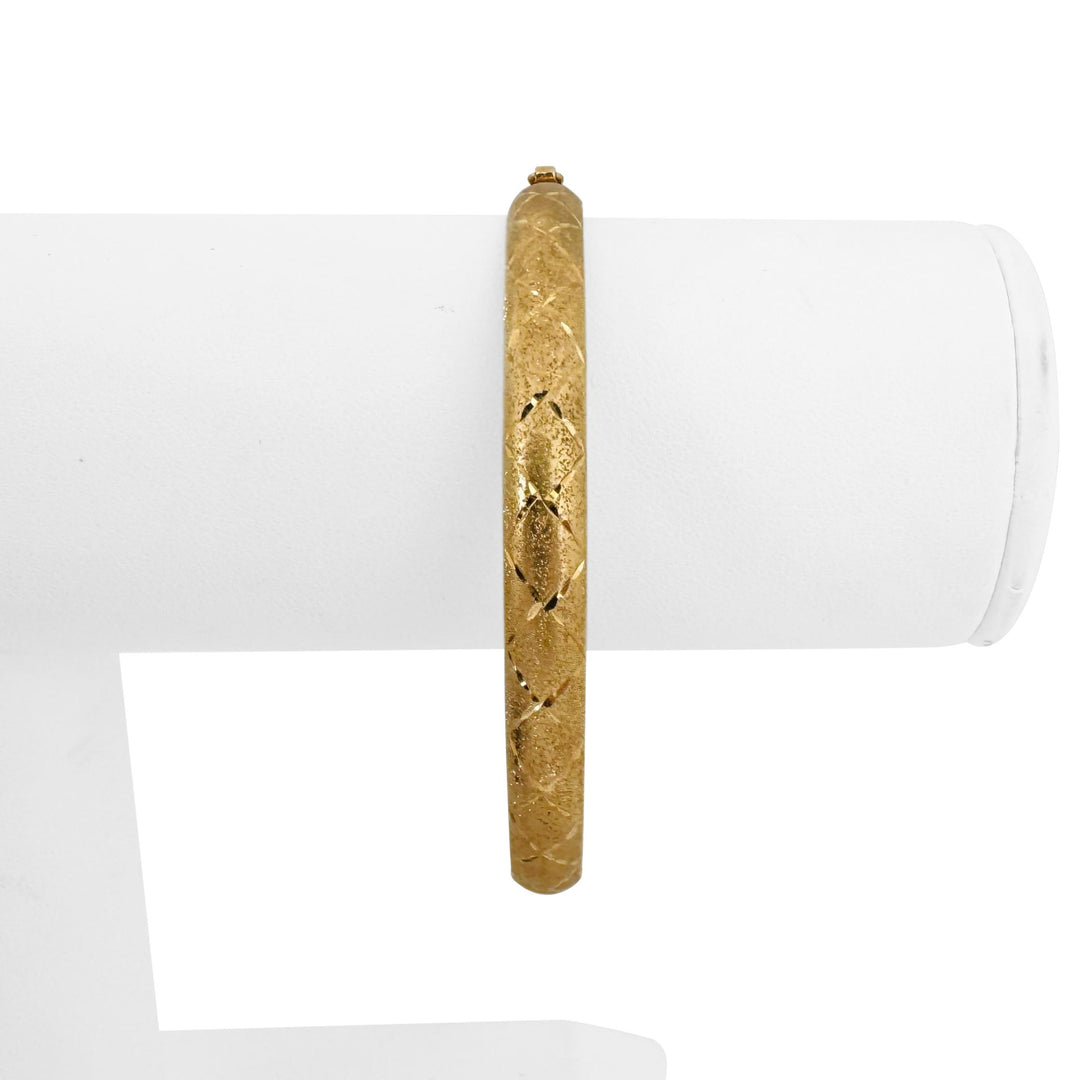 14k Yellow Gold 8.9g Brushed Finish 6.5mm Diamond Cut Bangle Bracelet 7"