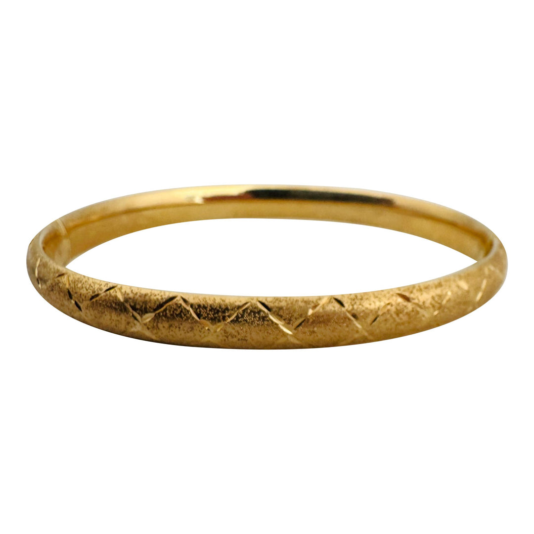 14k Yellow Gold 8.9g Brushed Finish 6.5mm Diamond Cut Bangle Bracelet 7"