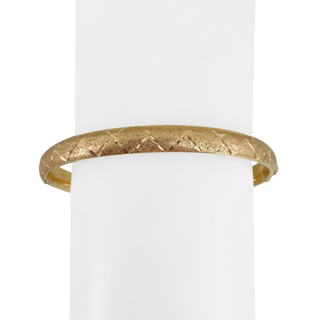 14k Yellow Gold 8.9g Brushed Finish 6.5mm Diamond Cut Bangle Bracelet 7"