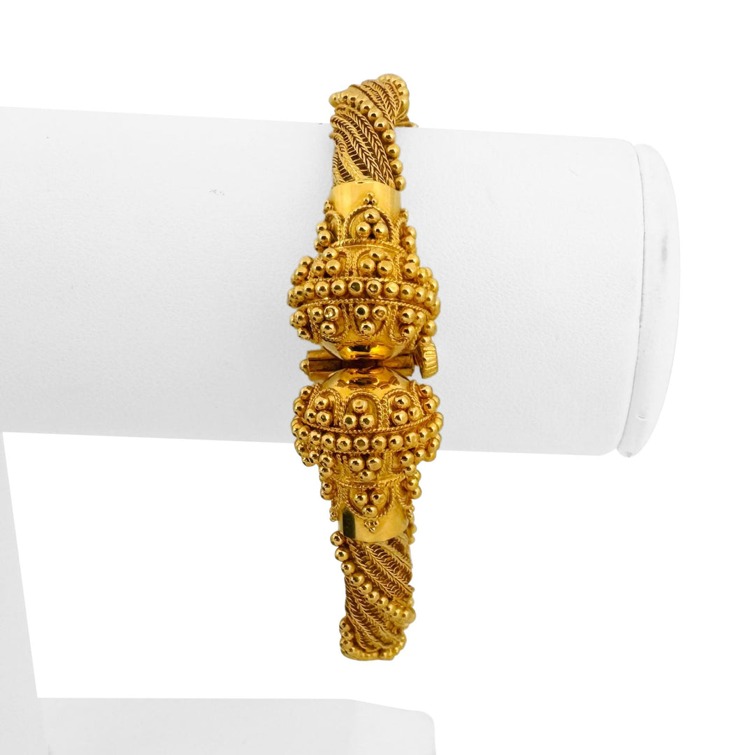22k Yellow Gold 30.5g Ladies Beaded Mesh Spiral Twist Bracelet 8"