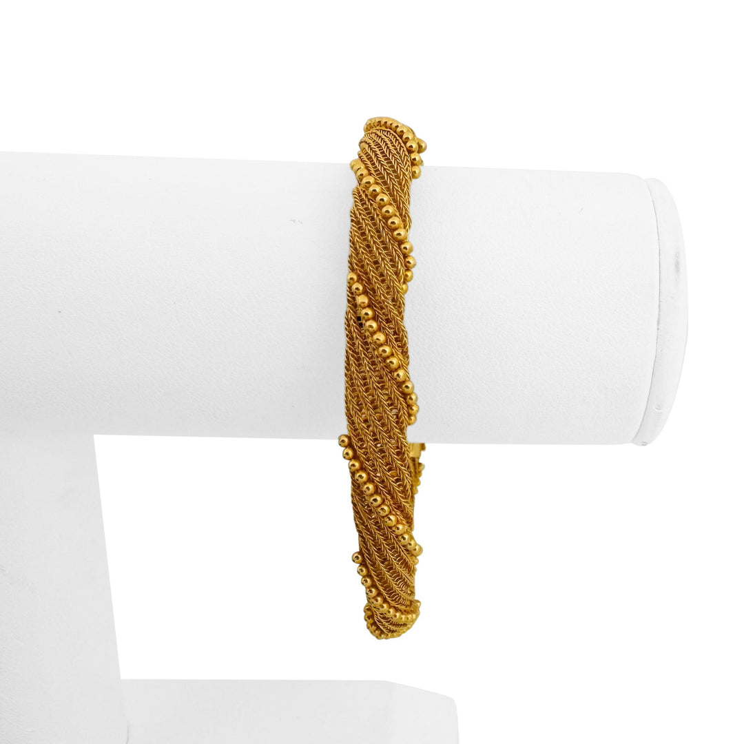 22k Yellow Gold 30.5g Ladies Beaded Mesh Spiral Twist Bracelet 8"