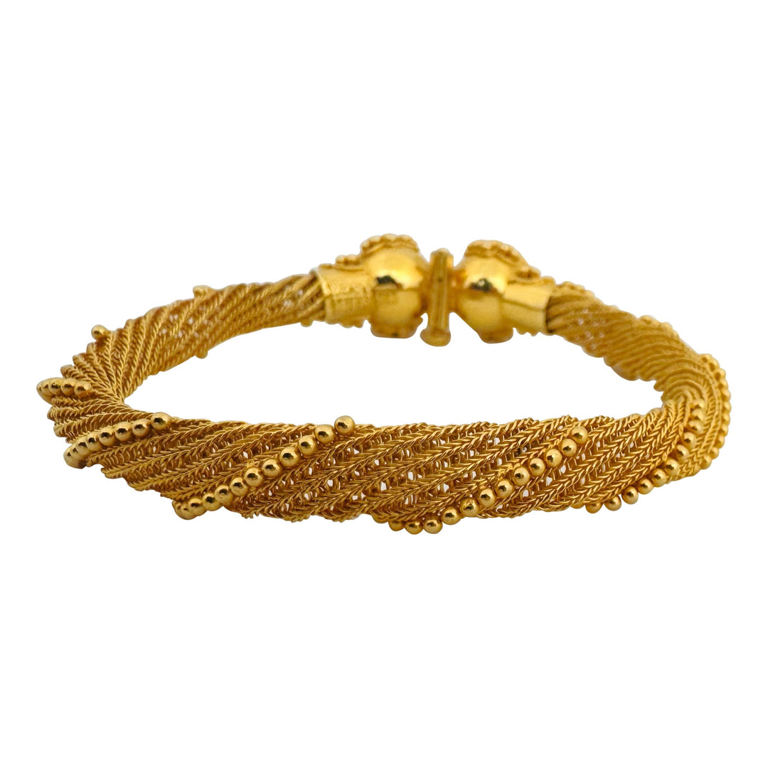 22k Yellow Gold 30.5g Ladies Beaded Mesh Spiral Twist Bracelet 8"