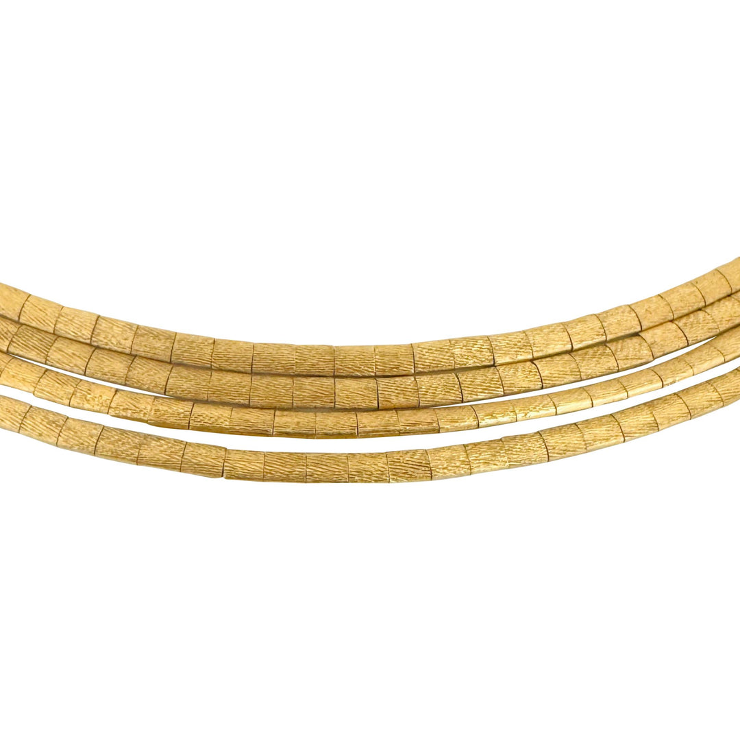 18k Yellow Gold 53.5g Vintage Satin Finish Four Strand Omega Necklace Italy 16"