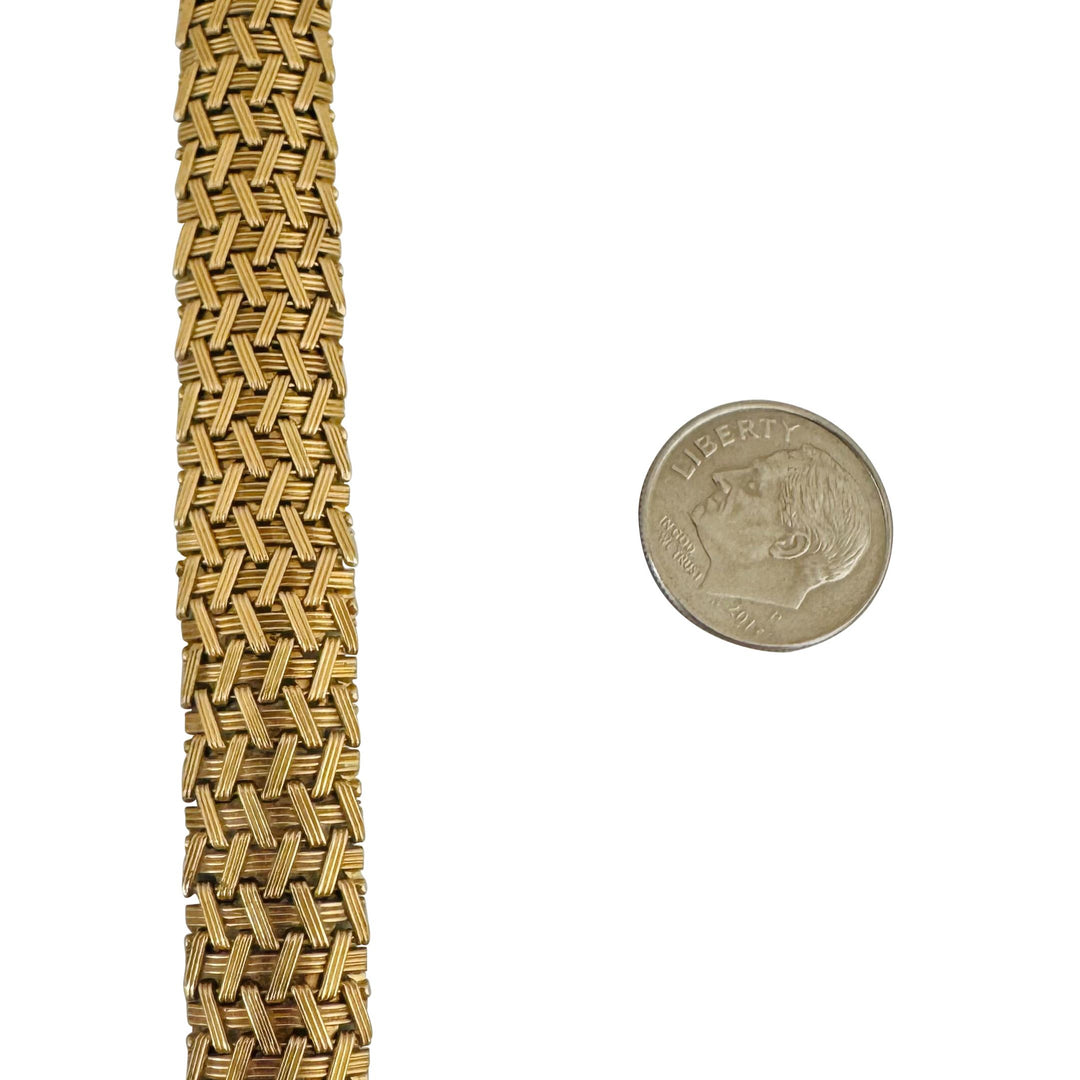 14k Yellow Gold 19.7g Vintage Ladies 12mm Woven Mesh Link Bracelet Italy 7.25"