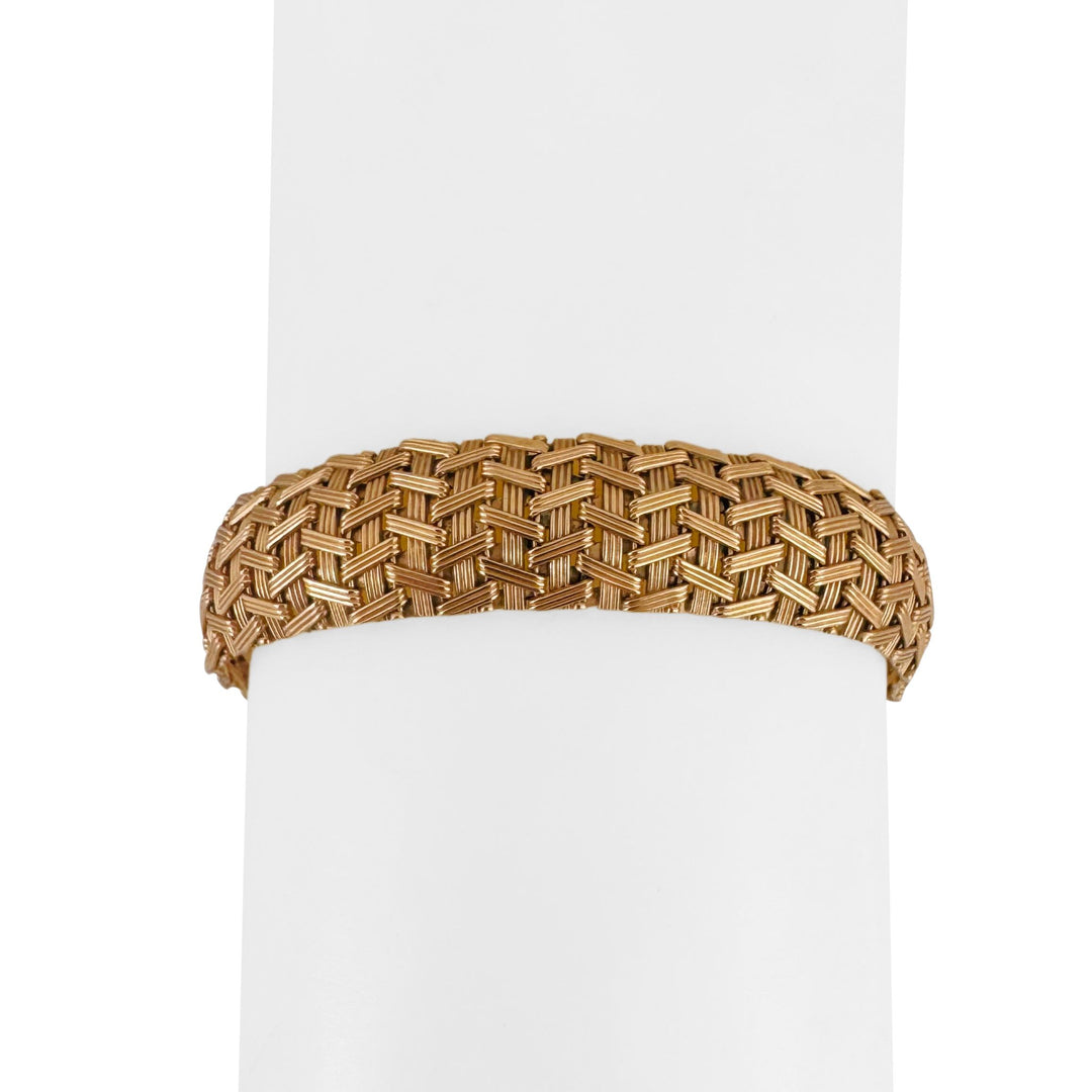 14k Yellow Gold 19.7g Vintage Ladies 12mm Woven Mesh Link Bracelet Italy 7.25"