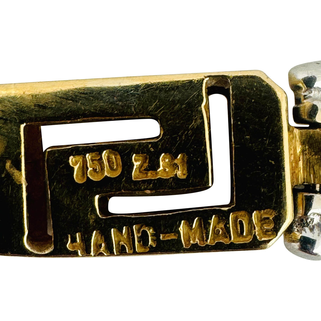 18k Yellow and White Gold 29g Heavy Brushed Finish Greek Key Link Bracelet 7.5"