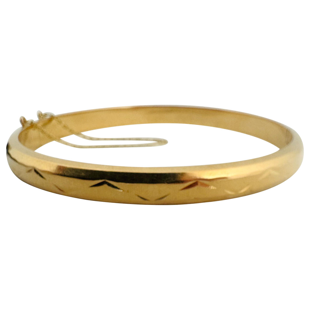 18k Yellow Gold 12.7g Vintage Diamond Cut 6mm Bangle Bracelet 7.25"