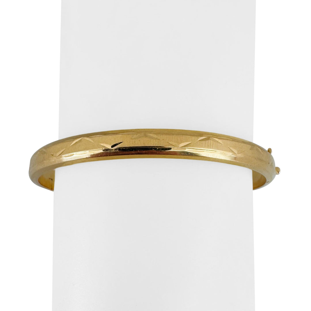 18k Yellow Gold 12.7g Vintage Diamond Cut 6mm Bangle Bracelet 7.25"