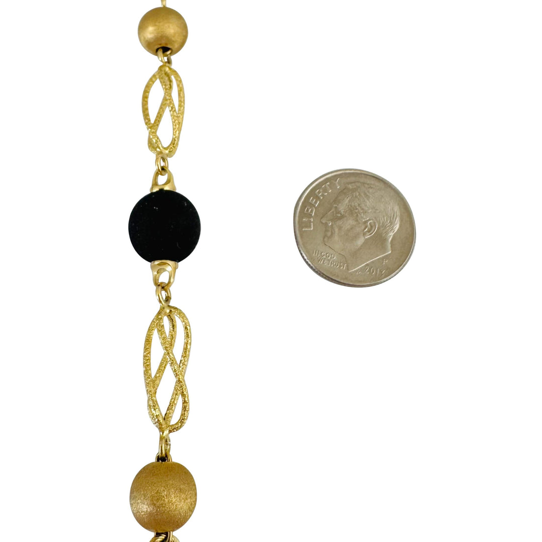 18k Yellow Gold and Black Matte Resin Ball Ladies Necklace Italy 18"