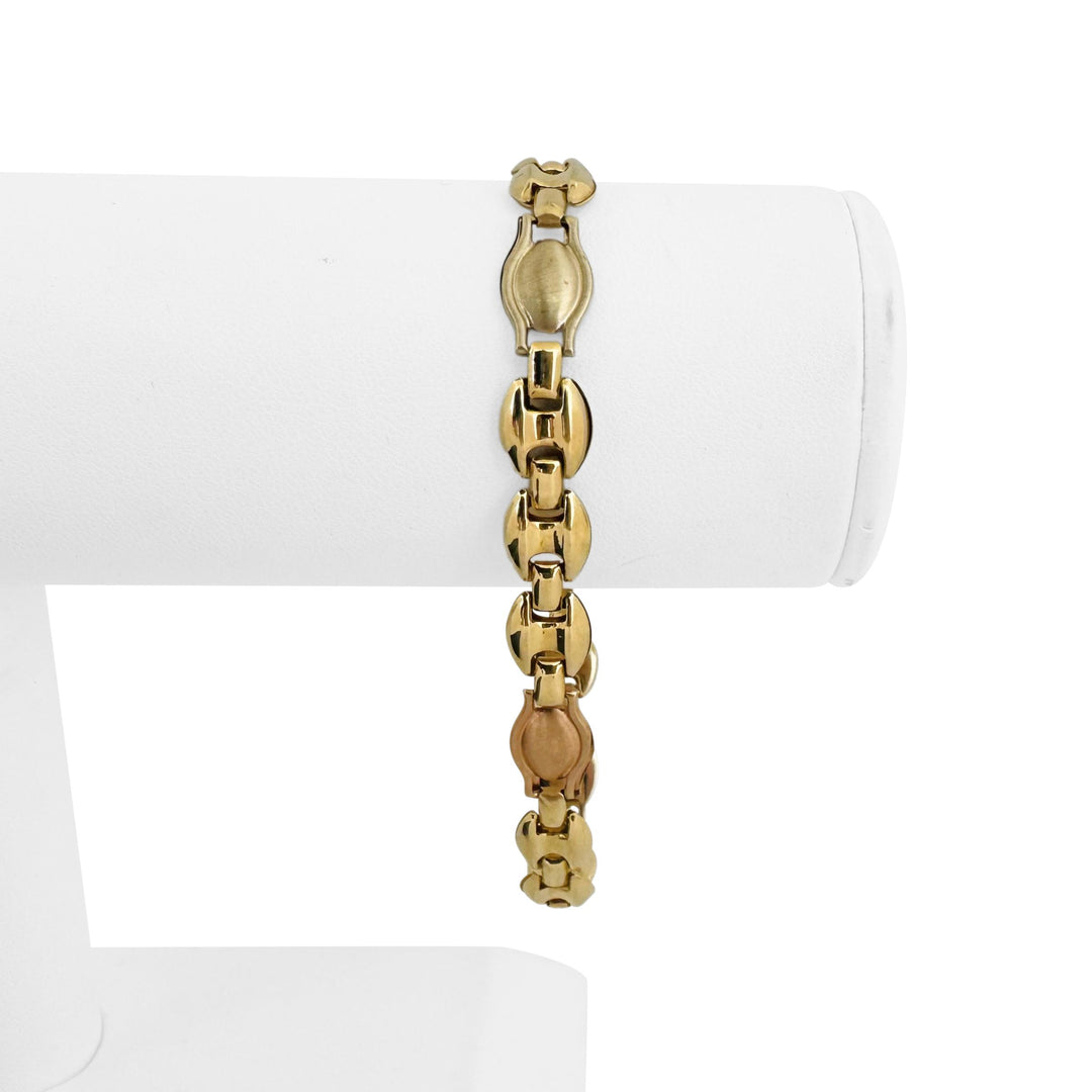 18k Tri Tone Gold 9.4g Ladies 8.5mm Fancy Link Bracelet Italy 7.5"
