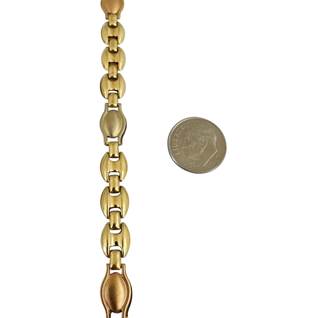 18k Tri Tone Gold 9.4g Ladies 8.5mm Fancy Link Bracelet Italy 7.5"