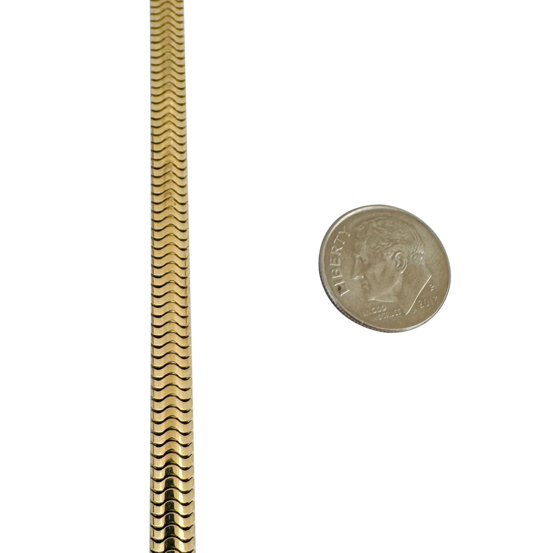 14k Yellow Gold 37.3g Heavy Vintage 5mm Flattened Snake Link Necklace 15.5"