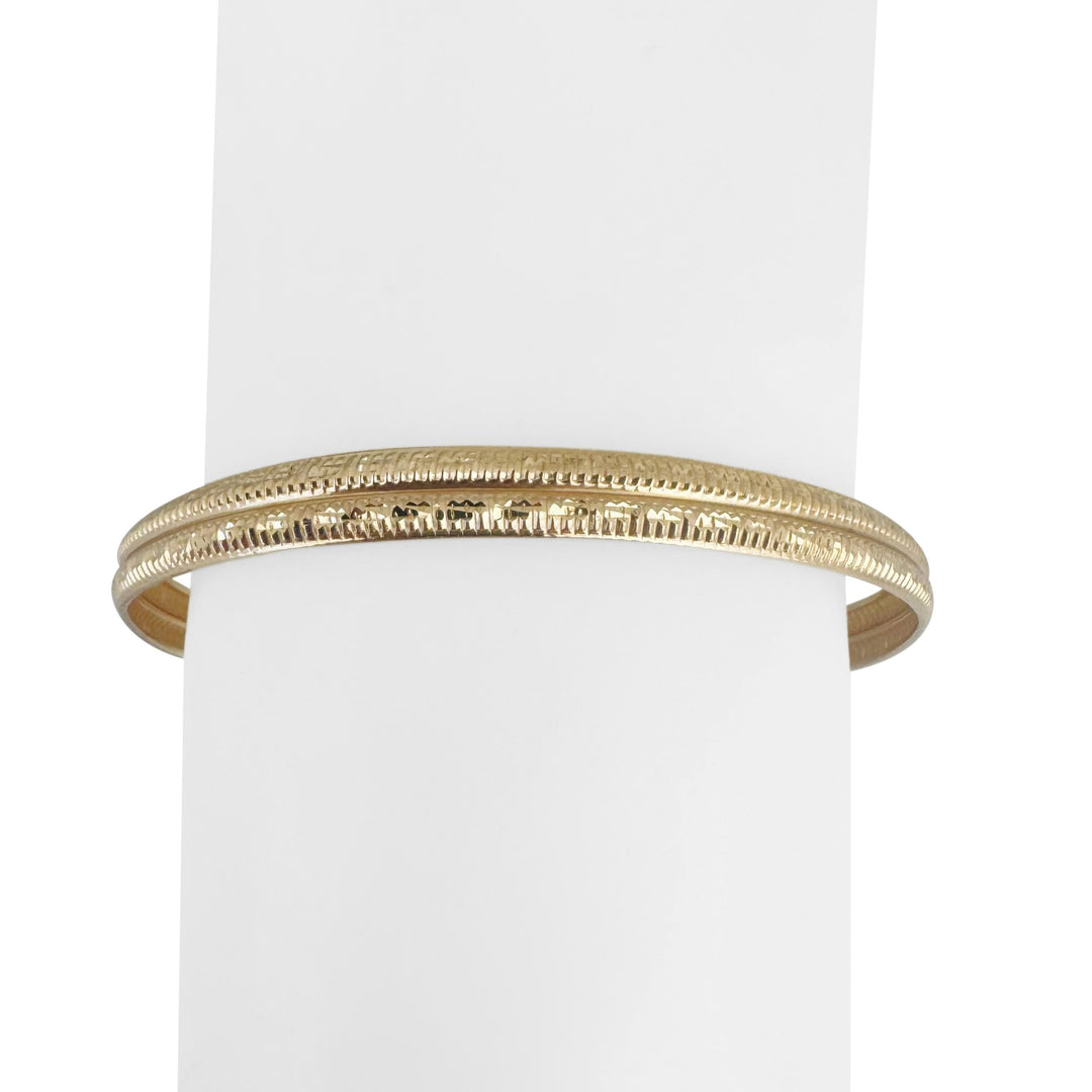 14k Yellow Gold 4g Hollow Light 6mm Fancy Bangle Bracelet 7"