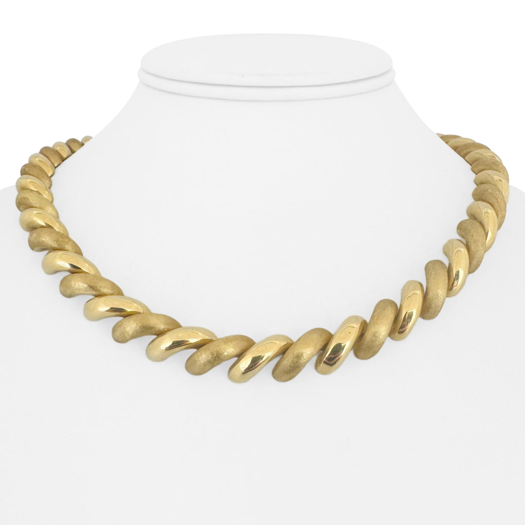 14k Yellow Gold 40g Polished and Brushed Links San Marco Necklace 17"