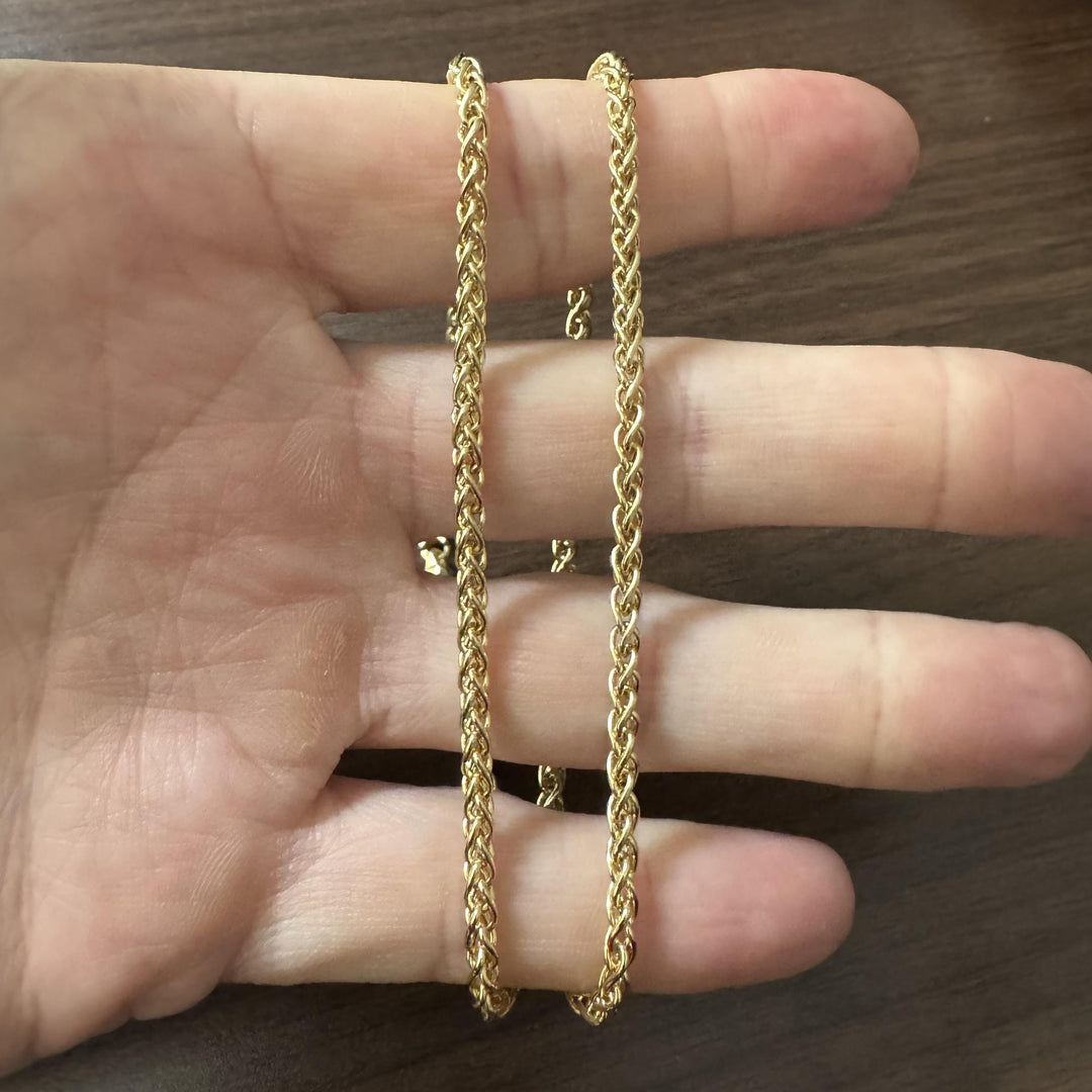 18k Yellow Gold 10g Semi Solid 3.5mm Wheat Link Chain Necklace Italy 19.5"