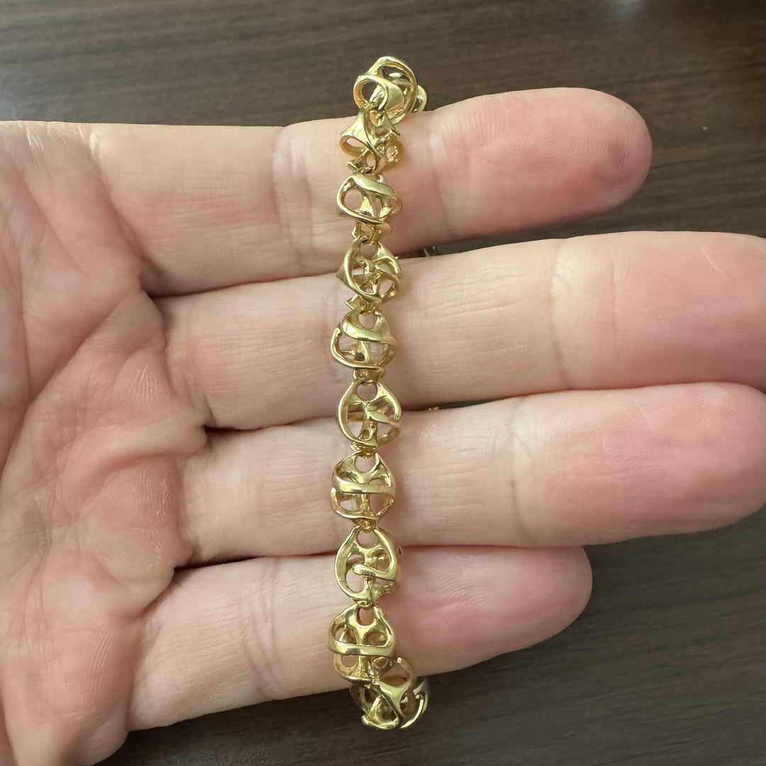 18k Yellow Gold 28g Solid Heavy Unique Abstract Link Bracelet 7.25"