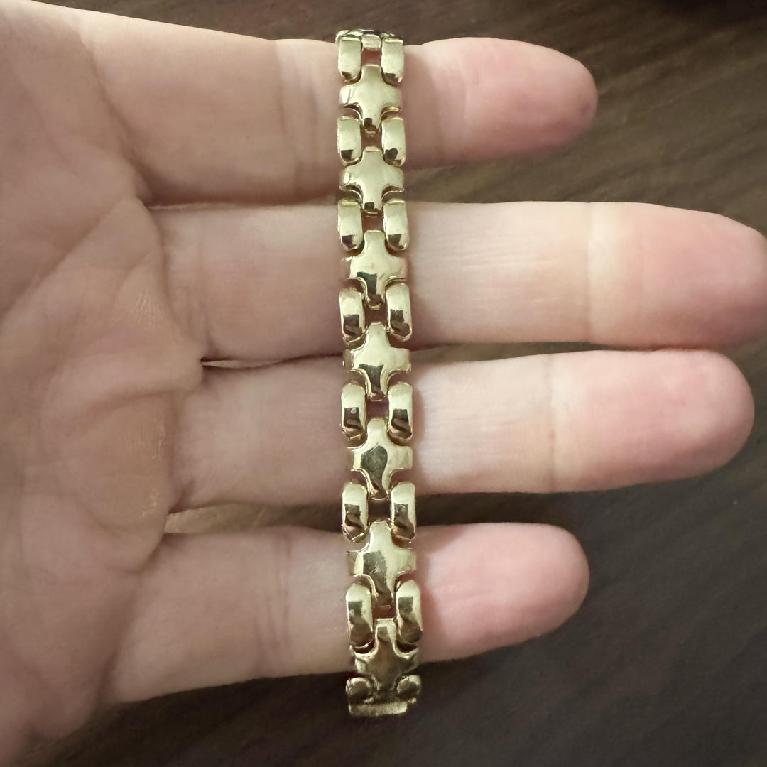 14k Yellow Gold 19.3g Ladies Polished 10mm Fancy Link Bracelet Italy 7.25"
