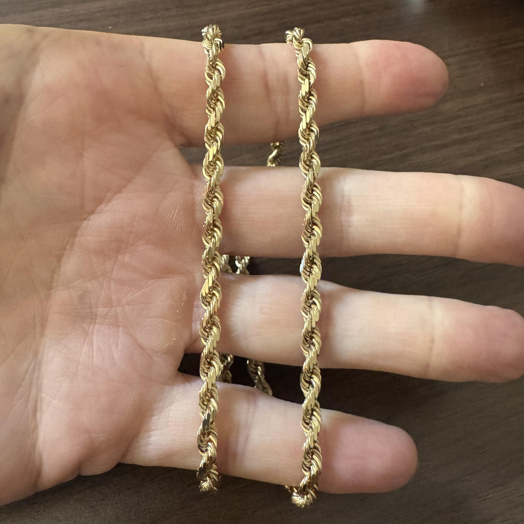 14k Yellow Gold 40g Solid Heavy 4mm Diamond Cut Rope Chain Necklace 22"