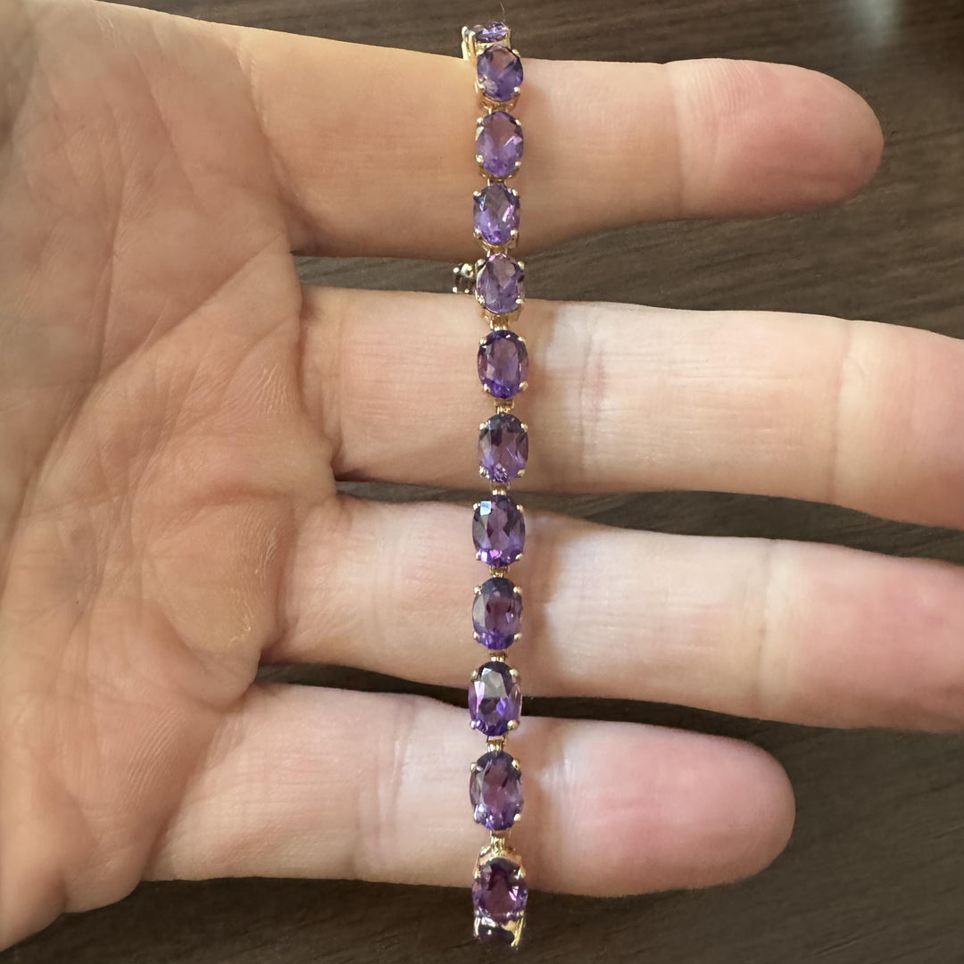 14k Yellow Gold and Amethyst 8g Ladies Link Bracelet 7"