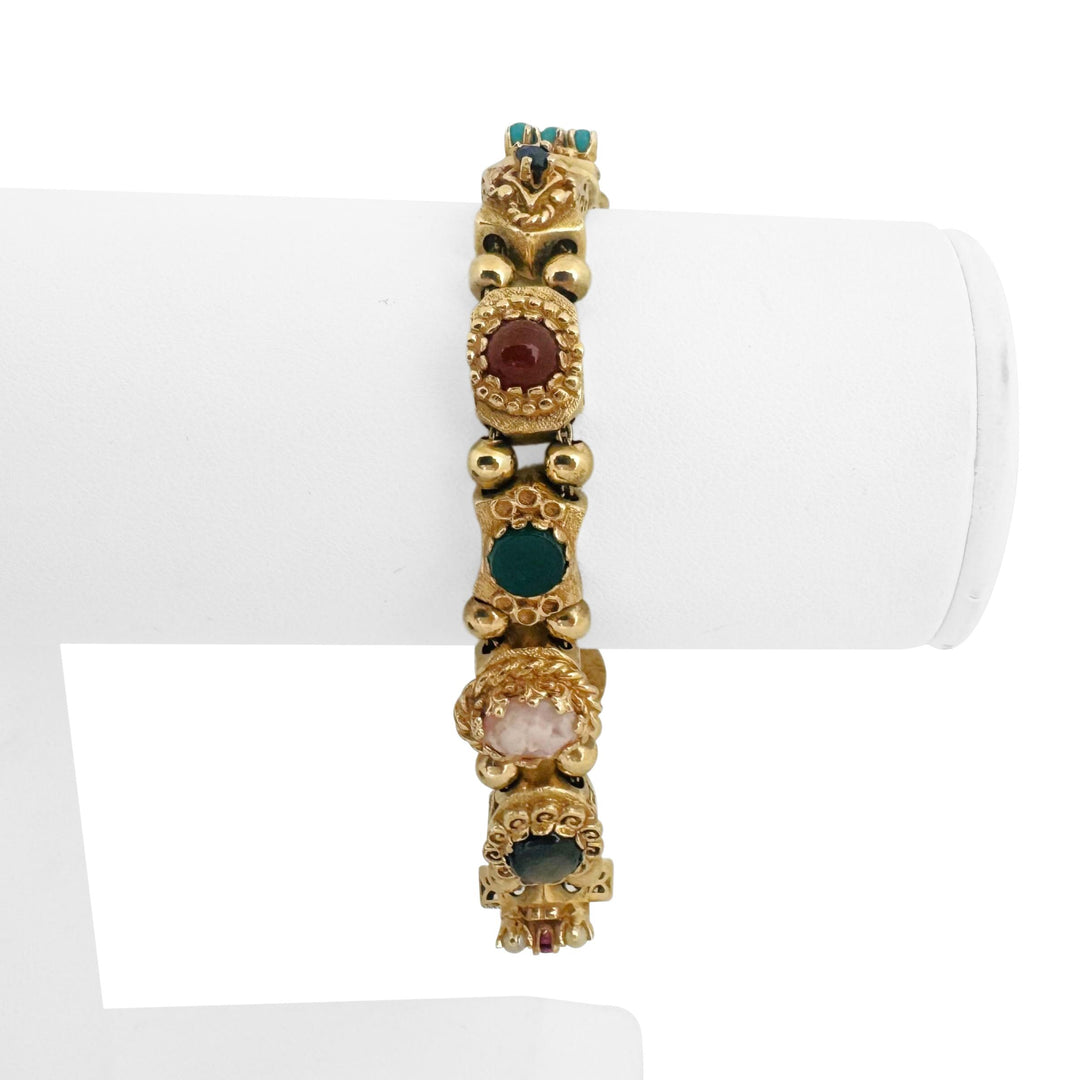 14k Yellow Gold 31.3g Heavy Vintage Multi Gemstone Slide Charm Bracelet 7"