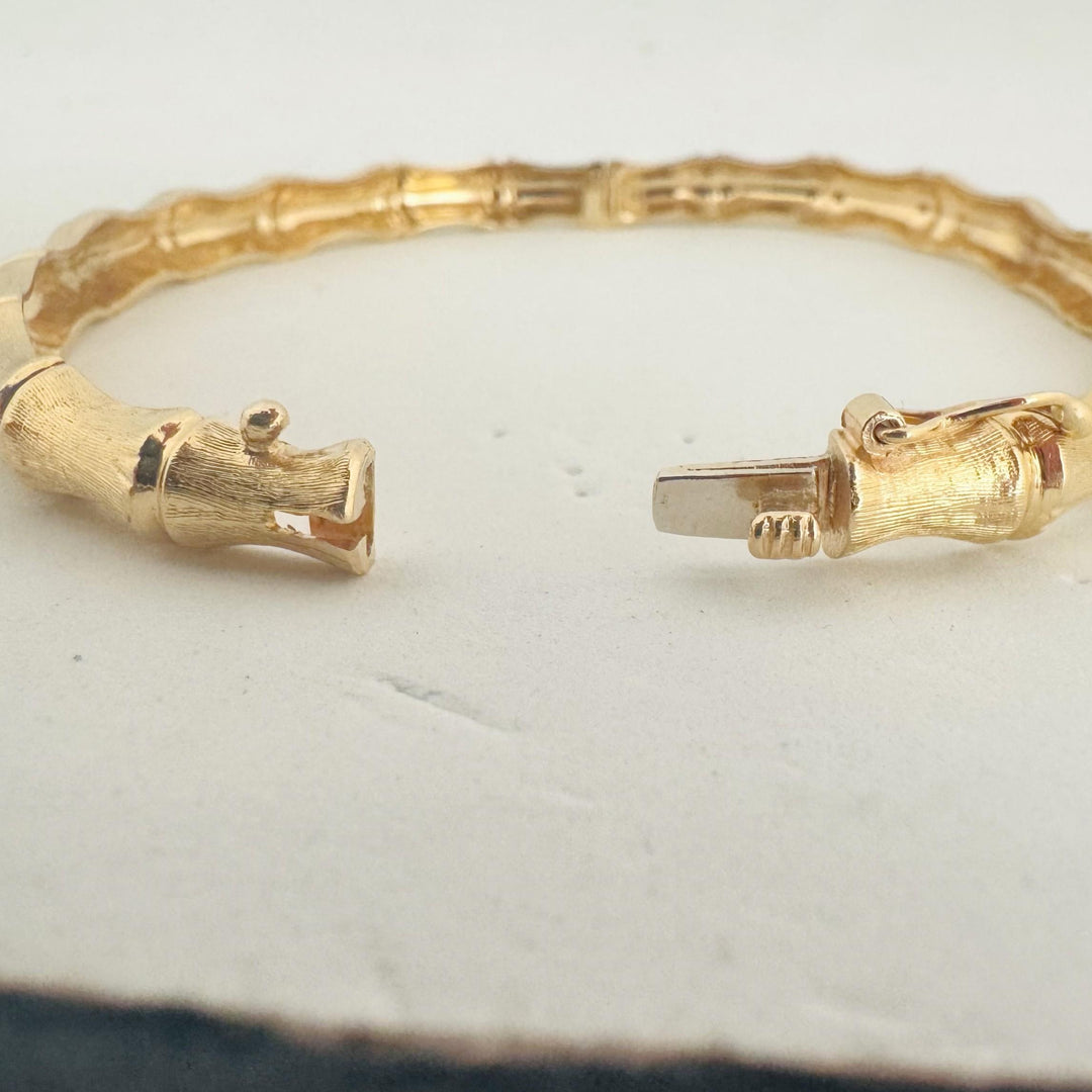 14k Yellow Gold 16.5g Solid Vintage 6mm Bamboo Bangle Bracelet 7.25"