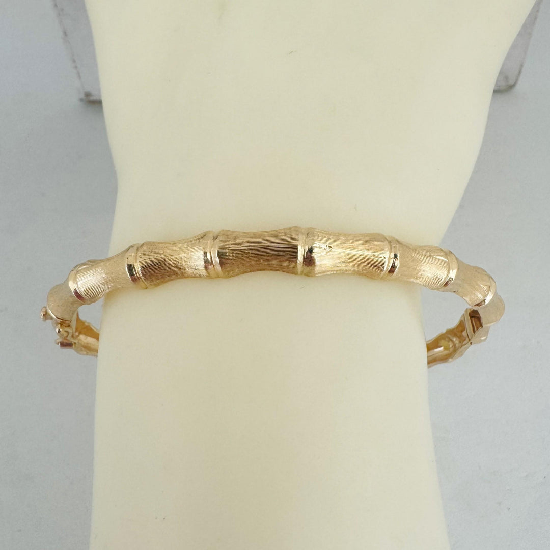 14k Yellow Gold 16.5g Solid Vintage 6mm Bamboo Bangle Bracelet 7.25"